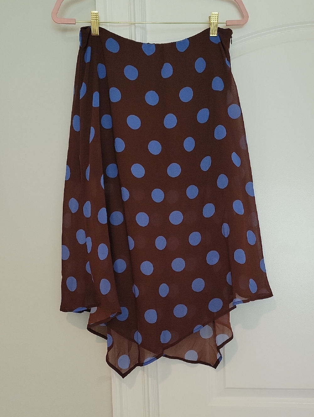 SHEIN Brown Asymmetrical Skirt with Blue Polka Dots